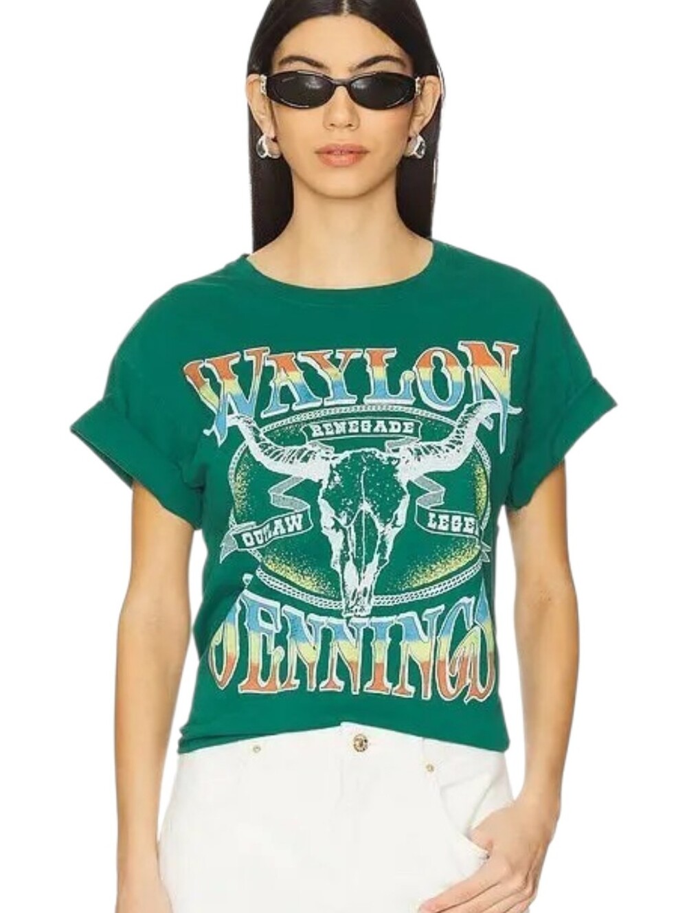 Daydreamer Waylon Jennings Outlaw Legend Boyfriend Tee Western Green XS NWT